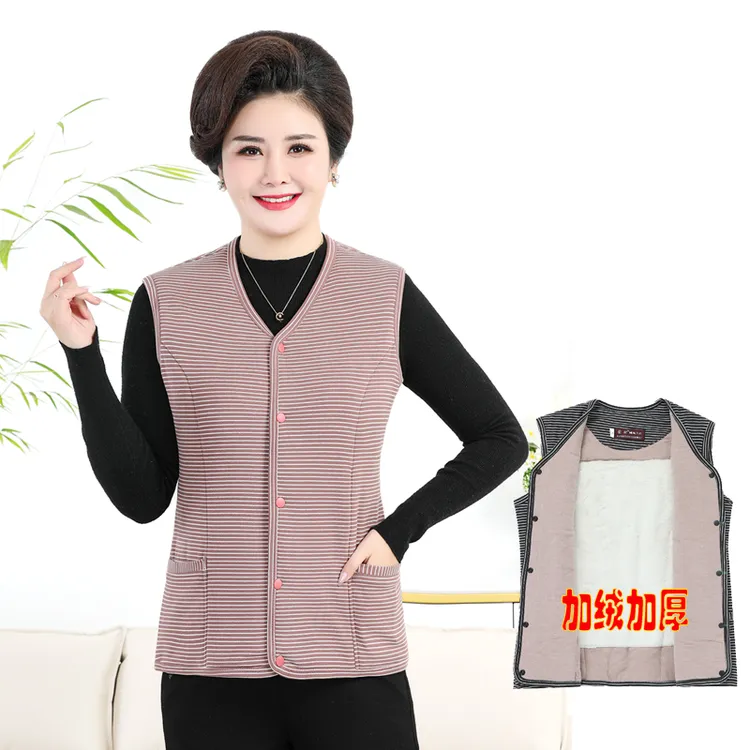 中老年女士加绒加厚马夹保暖驼绒棉马甲上衣洋气妈妈无袖坎肩内穿