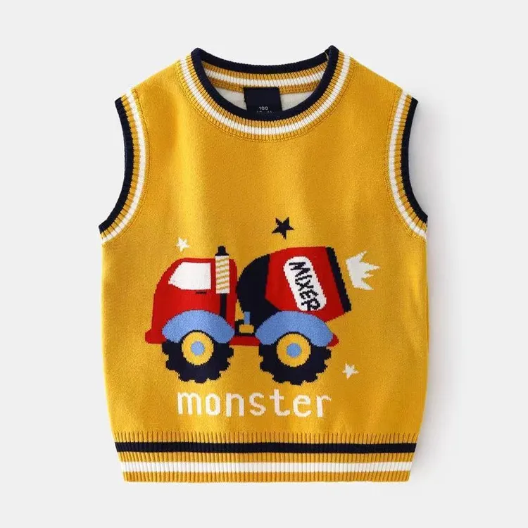 儿童背心新款春秋男童双层针织衫马甲中小童宝宝卡通透气套头