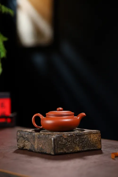 宜兴紫砂壶大红泥古壶大口泡茶利器180cc 扁腹壶 （精品）