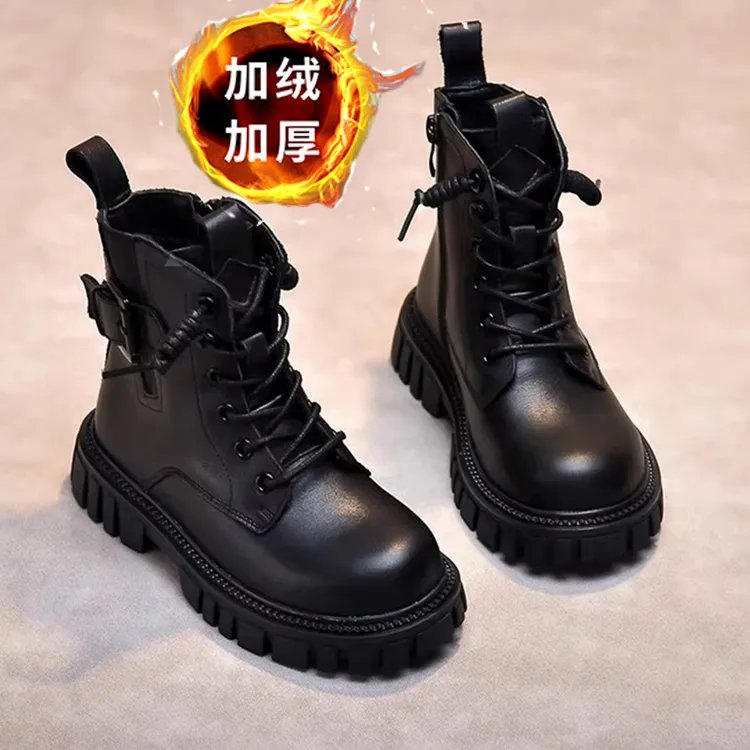 冬季儿童马丁靴女童小女孩加绒英伦风小公主靴子短靴女大童棉鞋子