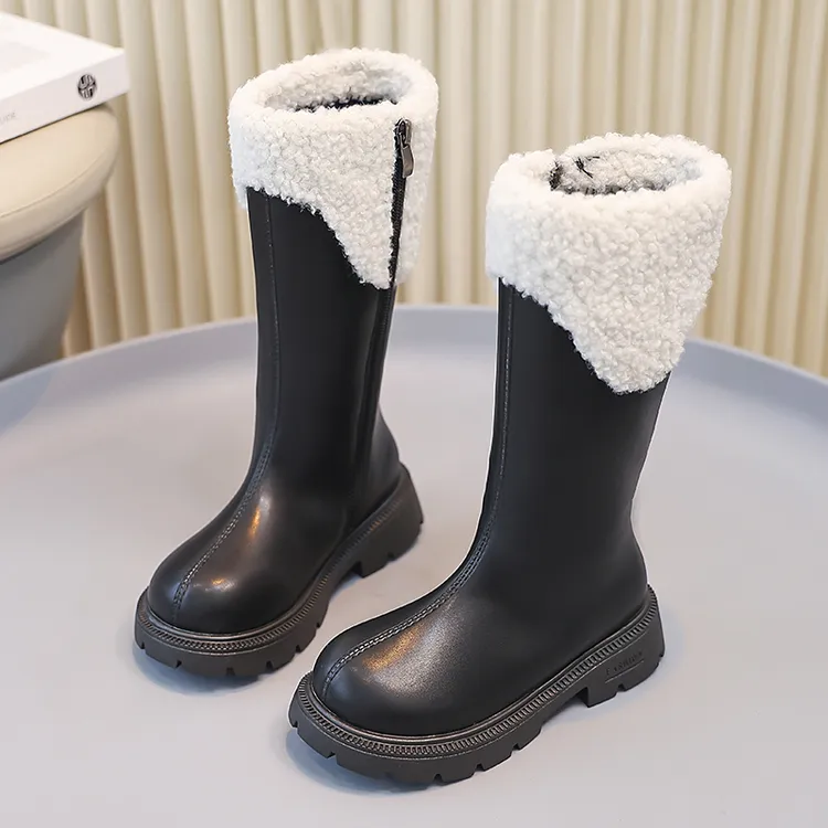 女童靴子高筒长靴2025秋冬新款儿童马丁靴公主皮靴二棉加绒雪地靴