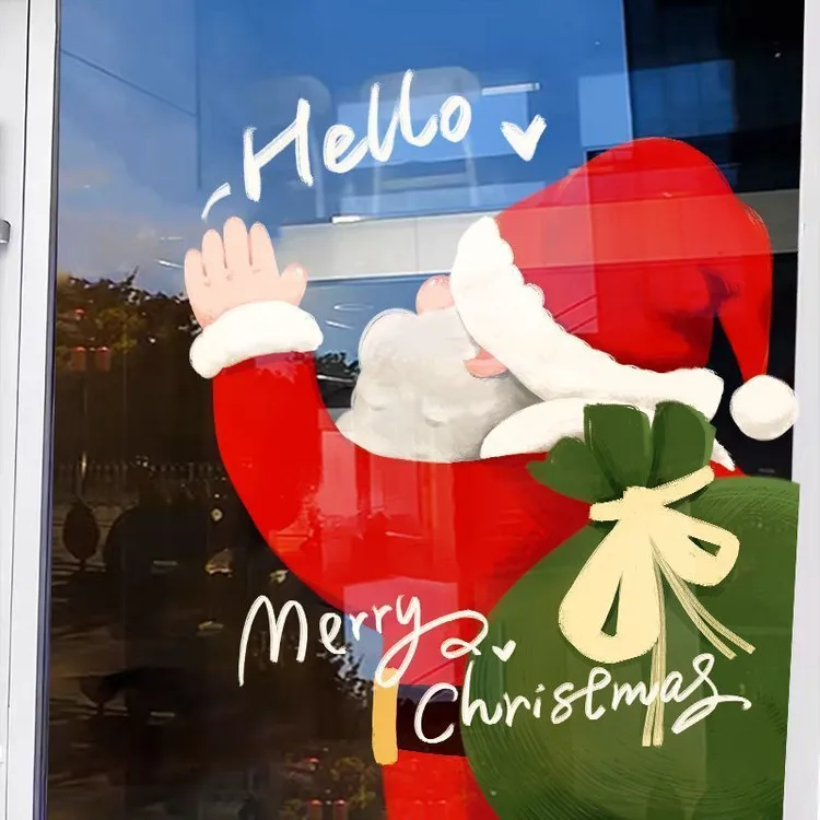 圣诞节装饰窗花老人树窗贴服装店铺贴画商场橱窗静电玻璃贴门贴纸