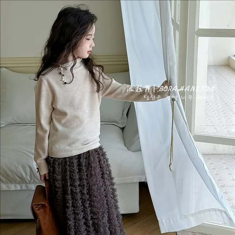 童装女童甜美针织衫2024秋冬季新款韩版女孩毛衣儿童内搭打底衫潮