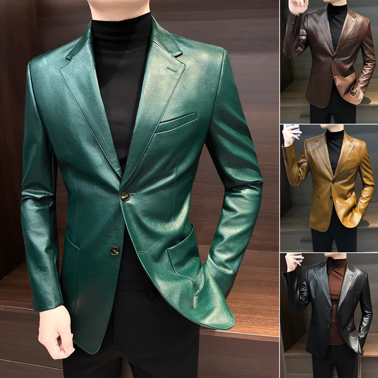 男士皮衣西装外套秋冬男装爆款2025新款英伦雅痞休闲时尚潮流西服