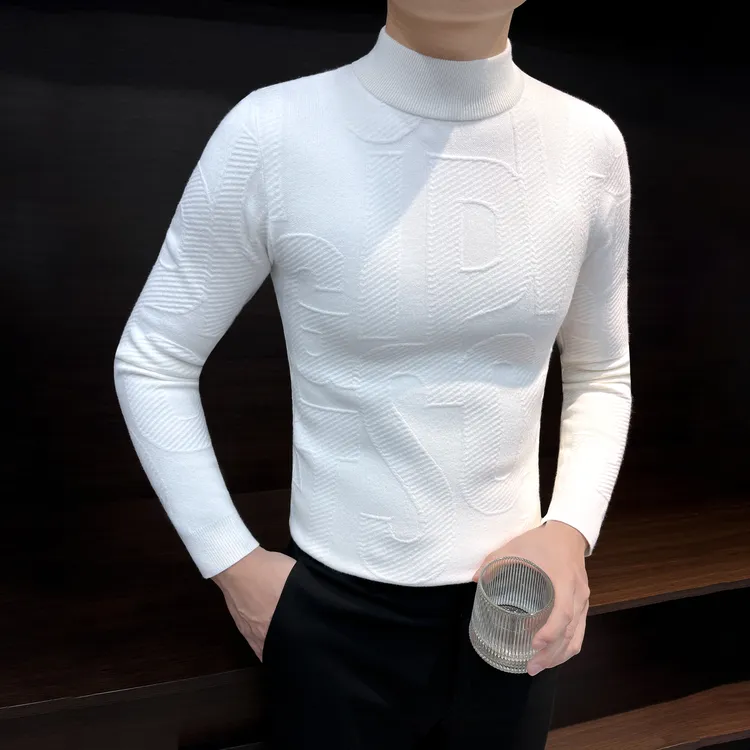 提花毛衣男款秋冬爆款2025新款潮流半高领男士中领打底针织套头衫