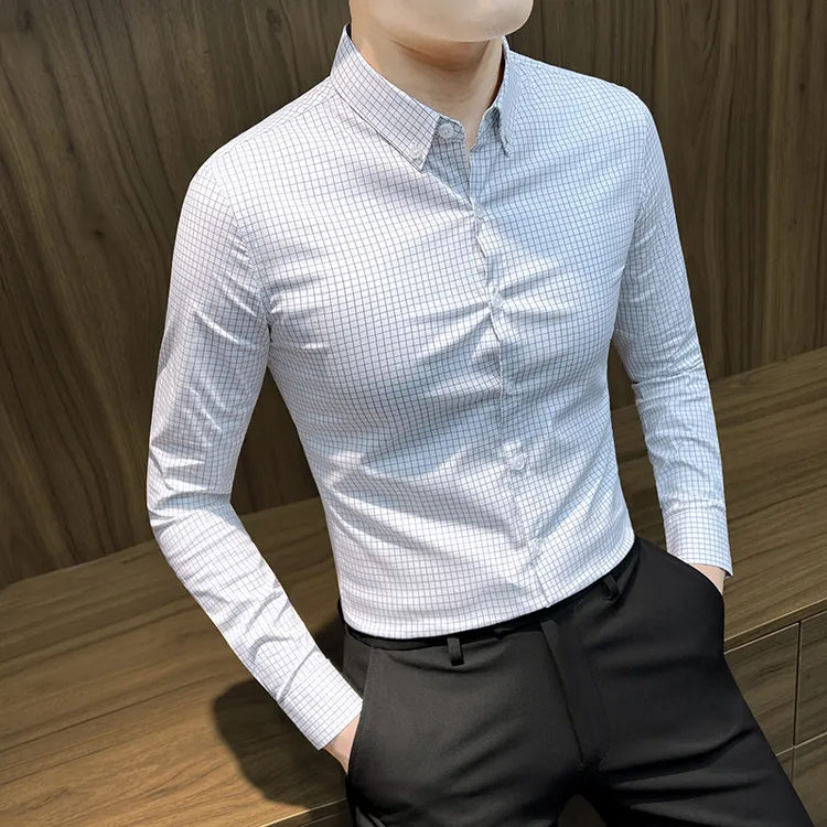 小格子衬衫男款爆款2025新款秋季痞帅高级感商务男装休闲长袖衬衣