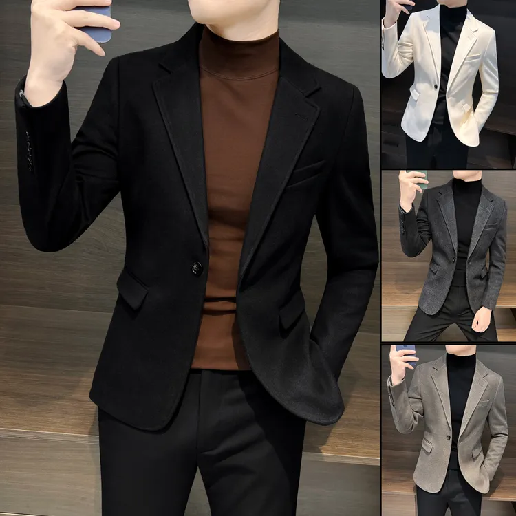休闲毛呢西装男款2025炸街潮牌男装秋季款痞帅男装修身韩版小西服