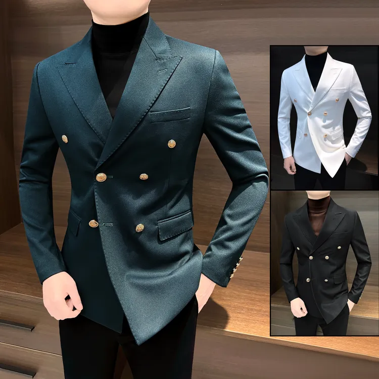 男士双排扣西装外套新款2025爆款修身英伦雅痞风格商务休闲西服男