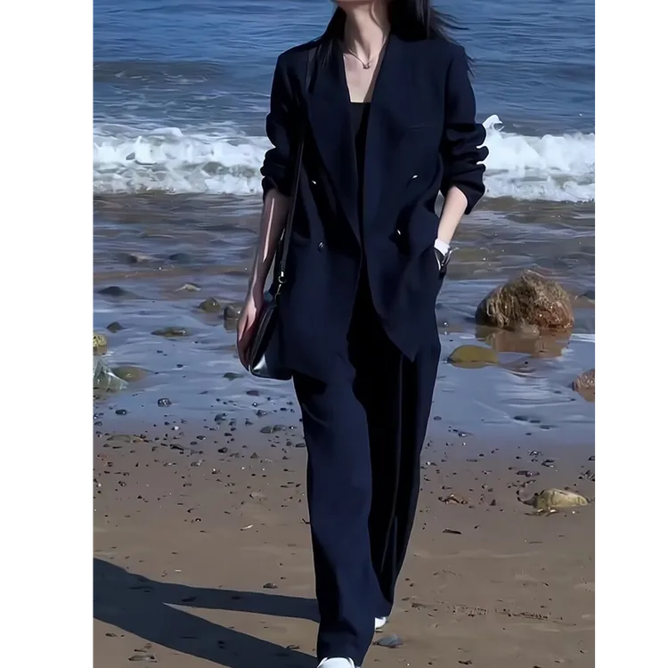 大码高端轻奢西装套装女高级感春秋胖mm休闲显瘦西服阔腿裤两件套