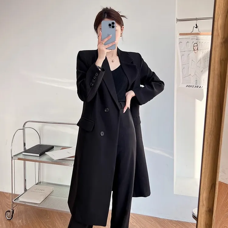 胖mm炸街西装外套女中长款秋季大码气质英伦风单排扣风衣小众黑