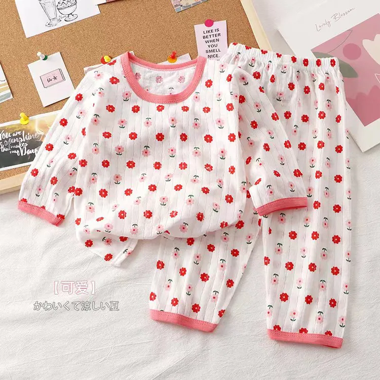  【纯棉套装亏本清仓】儿童夏季家居服女童薄款七分空调服睡衣睡裤