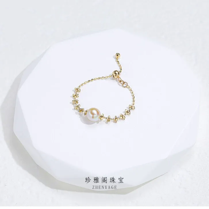海水珍珠羽皇金蕾丝戒指4-5mmG18K金
