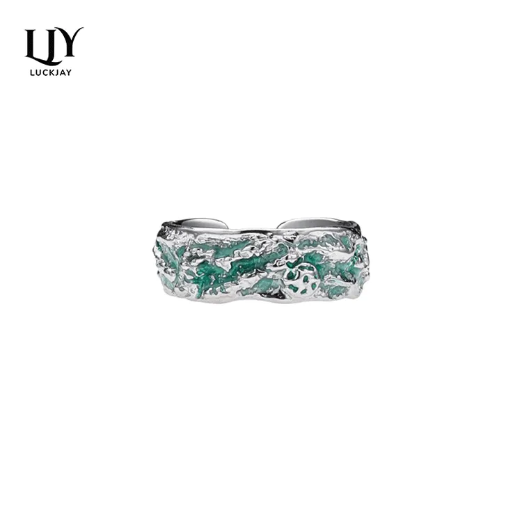 LUCKJAY 925银珐琅戒指 冰川设计活口原创日韩情侣对戒个性银戒潮