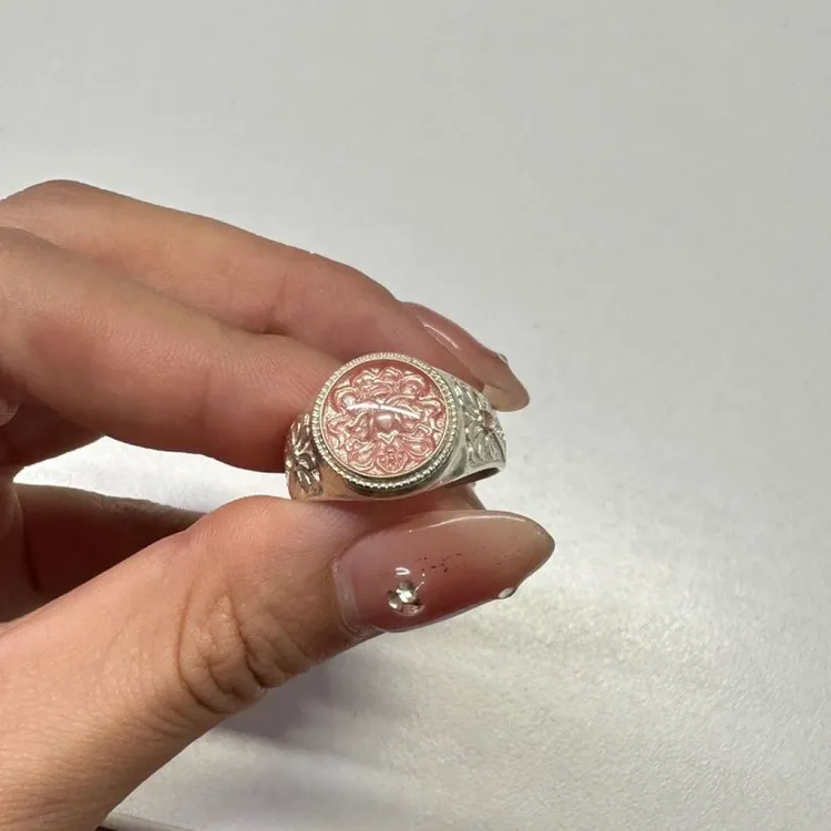 古法珐琅八吉祥好事对戒指环可调节招财转运戒指女