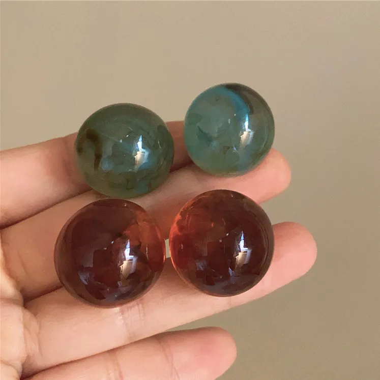 合金树脂耳饰 新中式复古亚克力圆形耳钉高级感时髦港风欲姐耳环