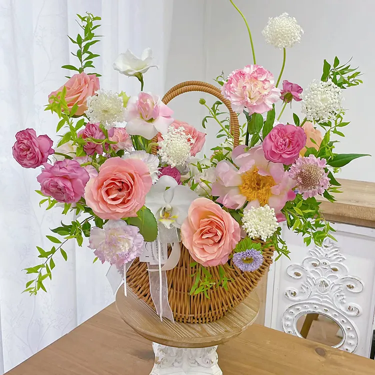 花篮鲜花包装插花手提篮子手工编织藤编竹编插花篮花店花艺材料筐