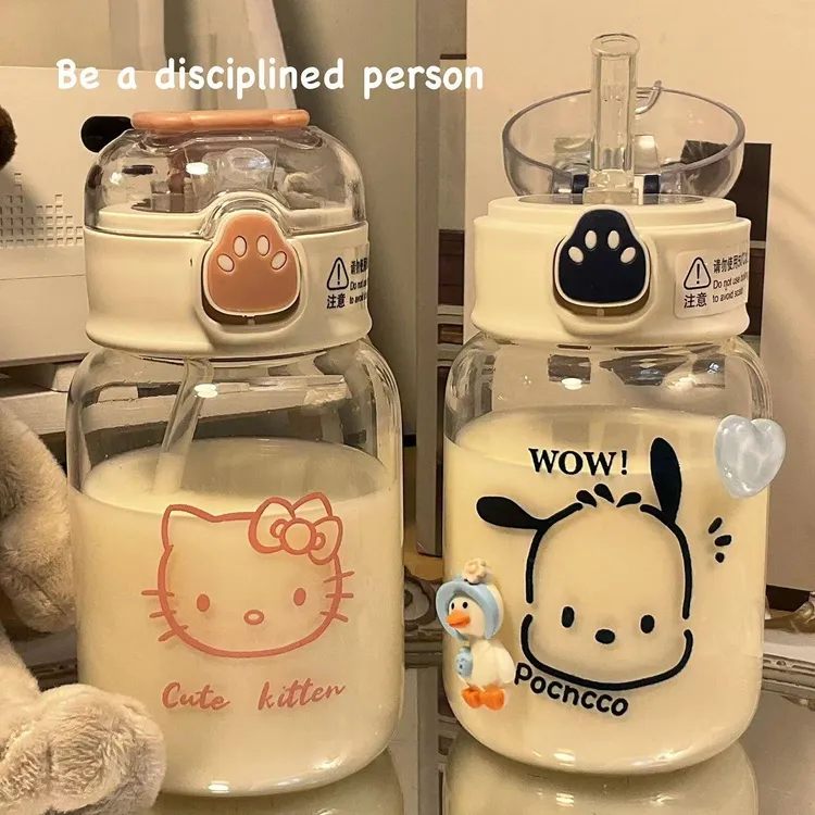 猫爪塑料杯子ins高颜值女学生便携可爱简约吸管杯子防摔帕恰狗水