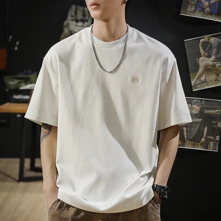 夏季新款潮牌300g重磅短袖T恤男宽松大码刺绣体恤男士休闲半袖潮t
