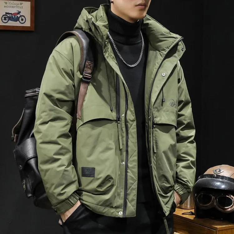 90%鸭绒羽绒服男冬季连帽2023新款潮牌户外宽松大码男士工装外套