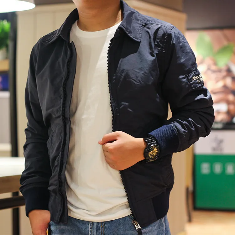 欧货翻领休闲防风男士男生夹克衫上衣修身拉链高端商务工装外衣