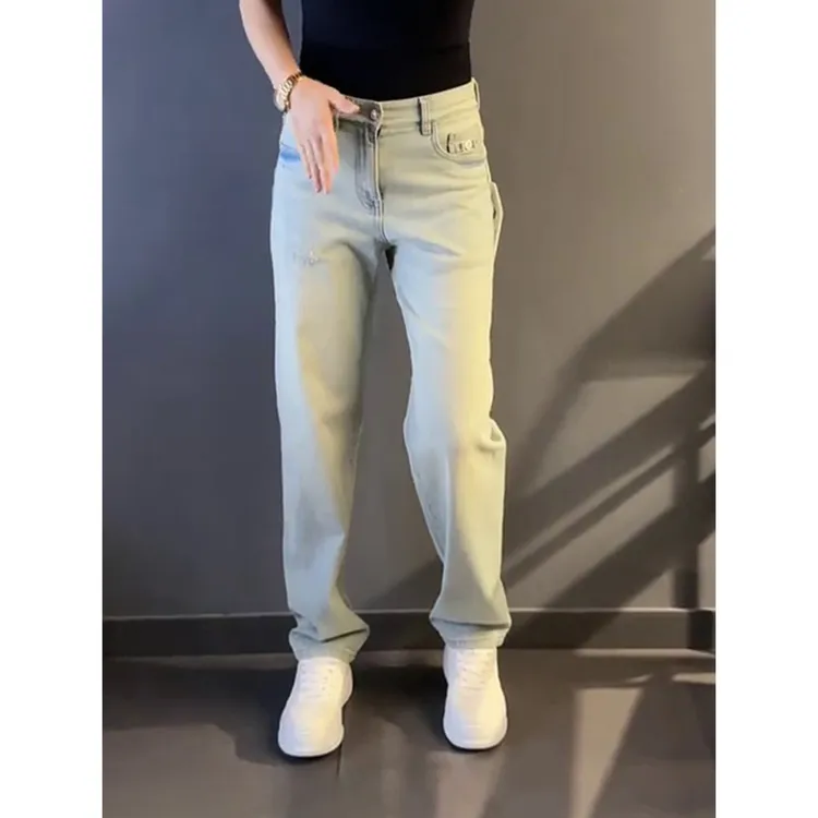 时尚新款高级感痞帅牛仔裤男高腰显瘦复古长裤春夏百搭直筒休闲裤