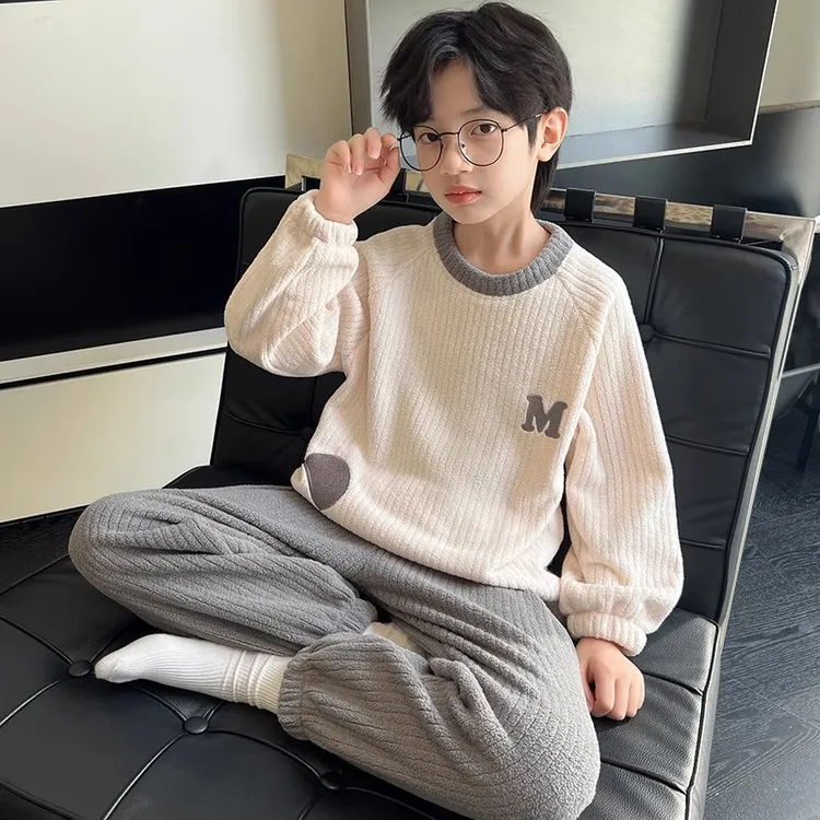 儿童睡衣男童秋冬法兰绒家居服睡衣套装大童珊瑚绒加男孩网红爆款