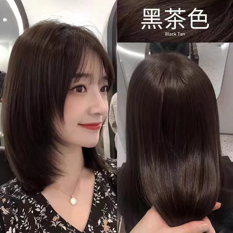 黑茶色染头发膏染发剂天然植物自己染泡泡纯遮白发一洗黑官方正品