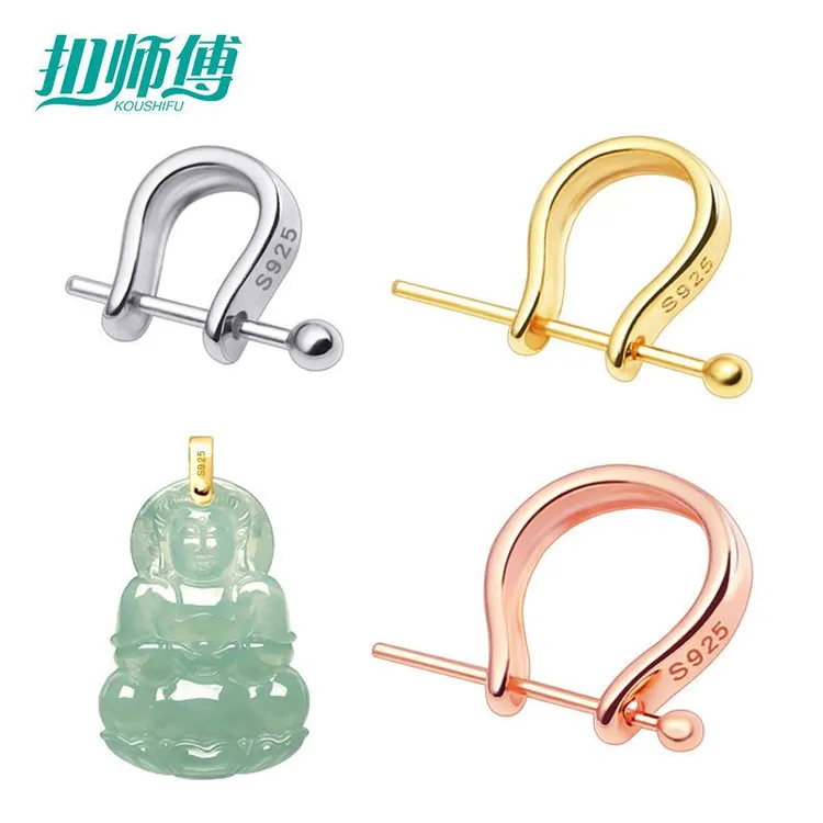 925银银制品 S925纯银吊坠扣头佛公银扣头平安扣坠托玉坠夹扣卡扣