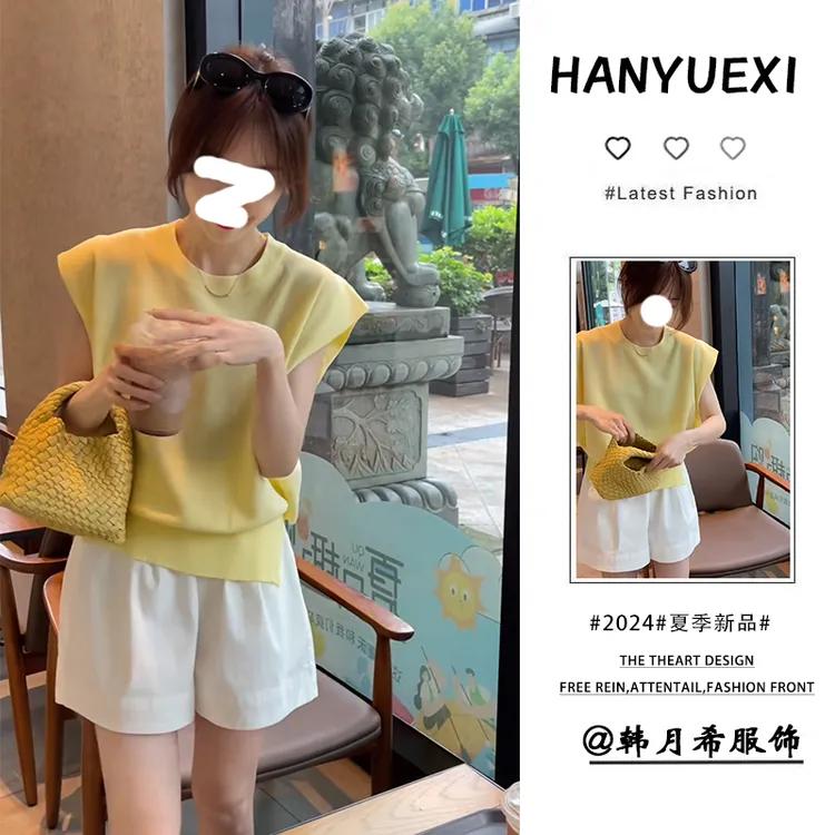 夏季穿搭一整套女2025新款时尚设计感短袖高腰休闲阔腿短裤两件套