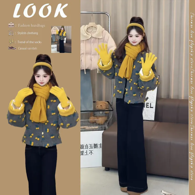 早秋时尚穿搭一整套女2024新款羽绒服名媛气小香风立体花朵两件套