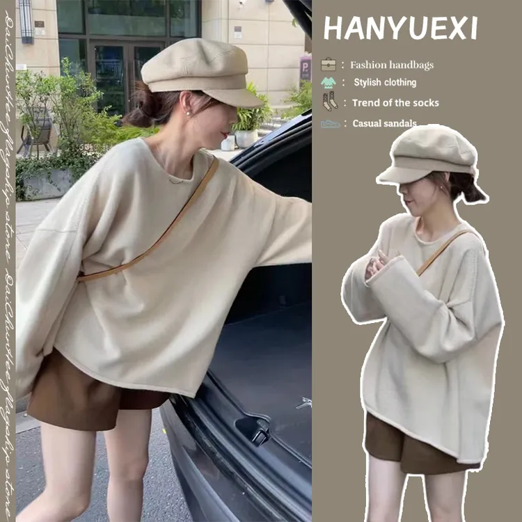 秋季时尚穿搭一整套女2024新款设计感卷边毛衣高腰阔腿短裤两件套