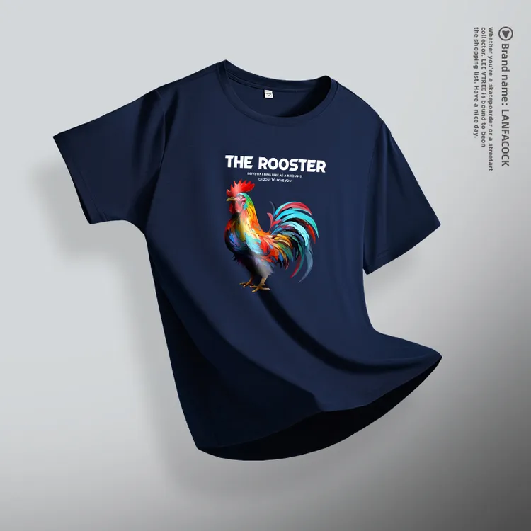 兰法公鸡冰丝莫代尔T恤百搭休闲夏季时尚圆领短袖男士薄款透气T恤