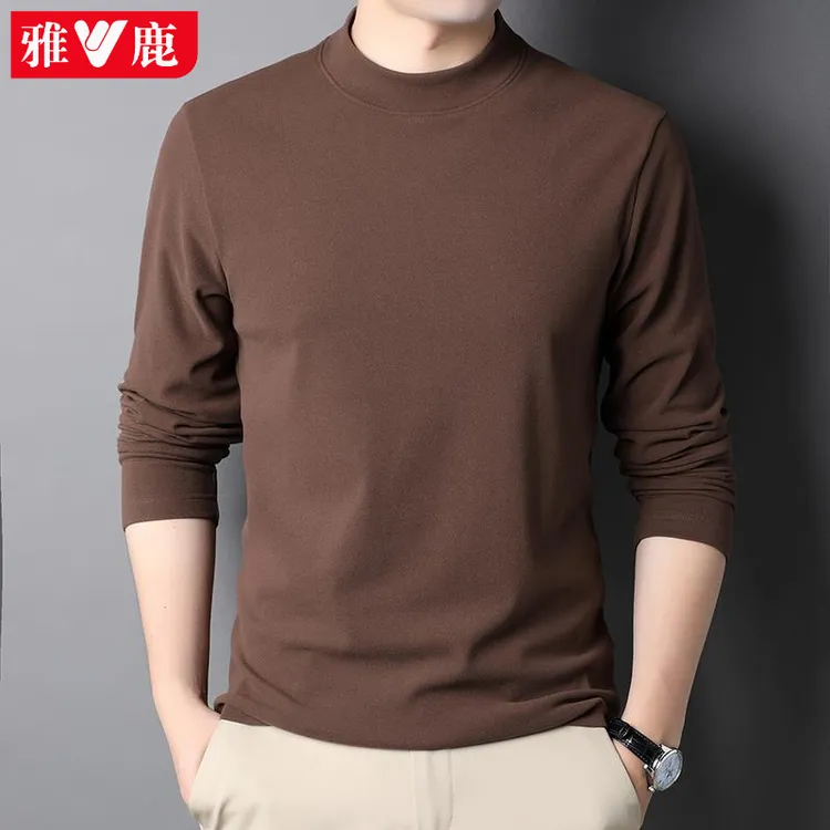 雅鹿打底衫男士秋冬季中领内搭T恤卫衣秋衣双面德绒上衣保暖内衣
