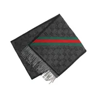 【香港发货】GUCCI古驰情侣款双G流苏斜条纹羊毛绒线围巾