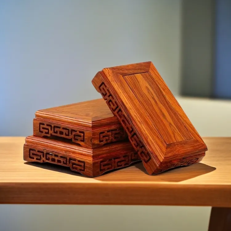 花梨木长方形带镂空花纹工艺底座