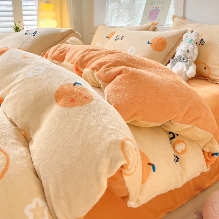 被套冬季加绒四件套牛奶绒珊瑚绒床上用品双面加绒三件套