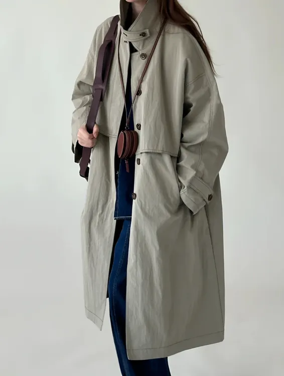 ShenGengTree — 秋冬女款复古宽松立领长款纯色百搭长风衣外套