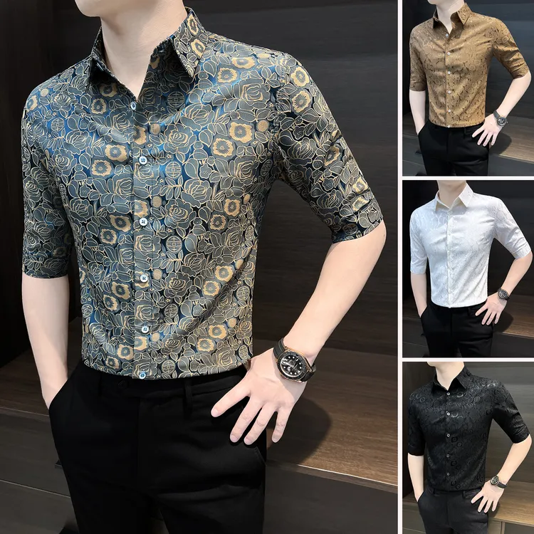 国风短袖花衬衫男款爆款2025新款痞帅高级感男装夏季潮流男士衬衣
