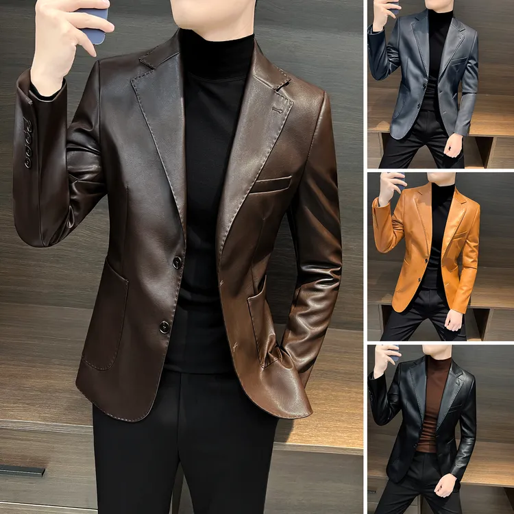 皮衣西装外套男款爆款2025新款秋冬男装上衣痞帅夹克男士休闲西服