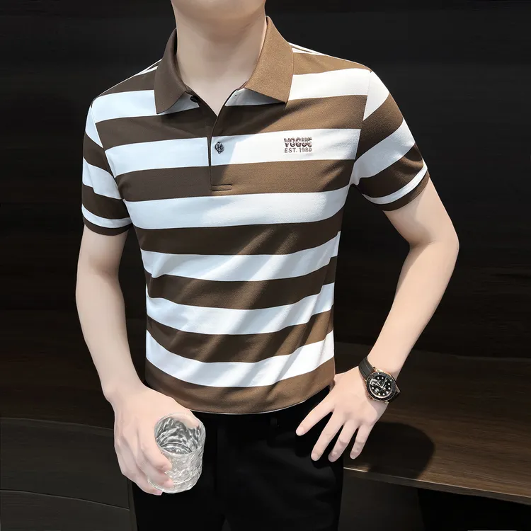 条纹polo衫男款商务轻奢气场强大高级感男装夏季带领男士短袖t恤