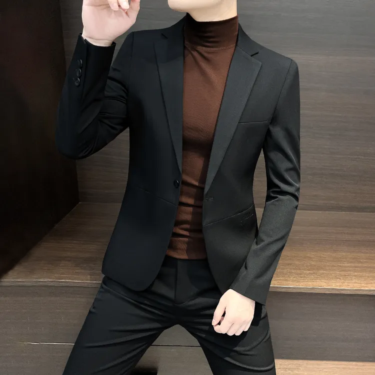 刺绣休闲西装外套男款秋季痞帅高级感男装修身商务正装男士小西服