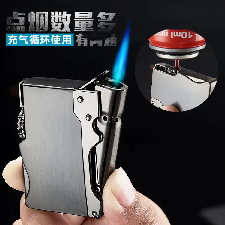 网红爆款防风充气打火机直冲火焰高档个性小钢炮打火机拉丝颜值