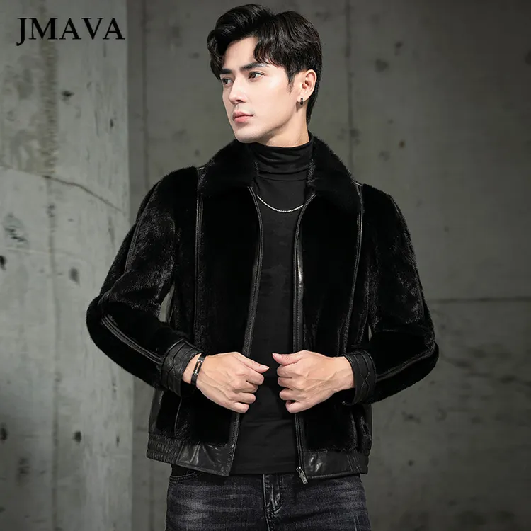 真皮皮衣短款时尚貂皮男装休闲潮翻领冬季羽绒保暖水貂毛外套163
