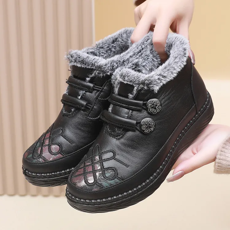 【34-43】大码妈妈棉鞋女冬加绒鞋加厚保暖老年人雪地靴厚底短靴41
