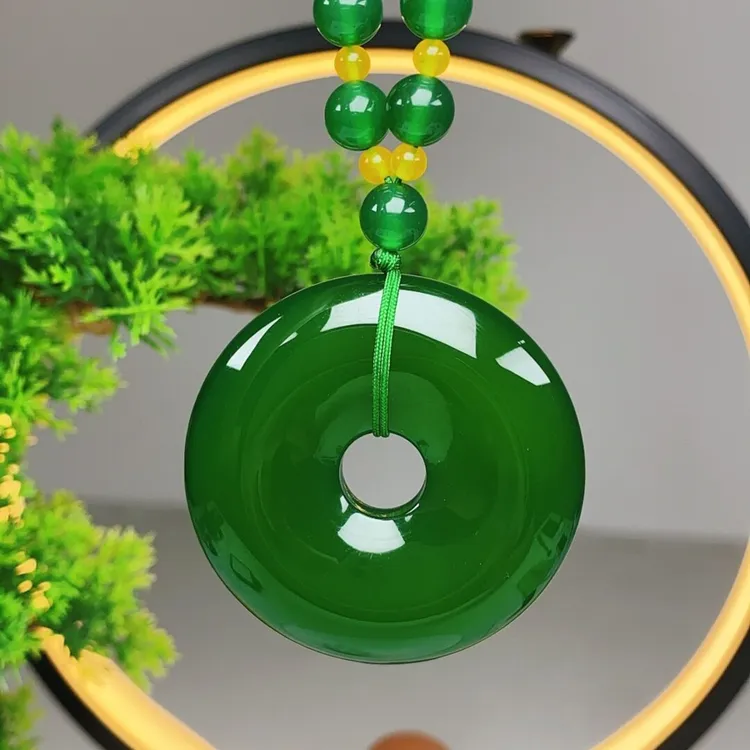 【店长推荐】帝王大绿平安扣吊坠(配珠链) 带证书带礼盒 假一赔三1