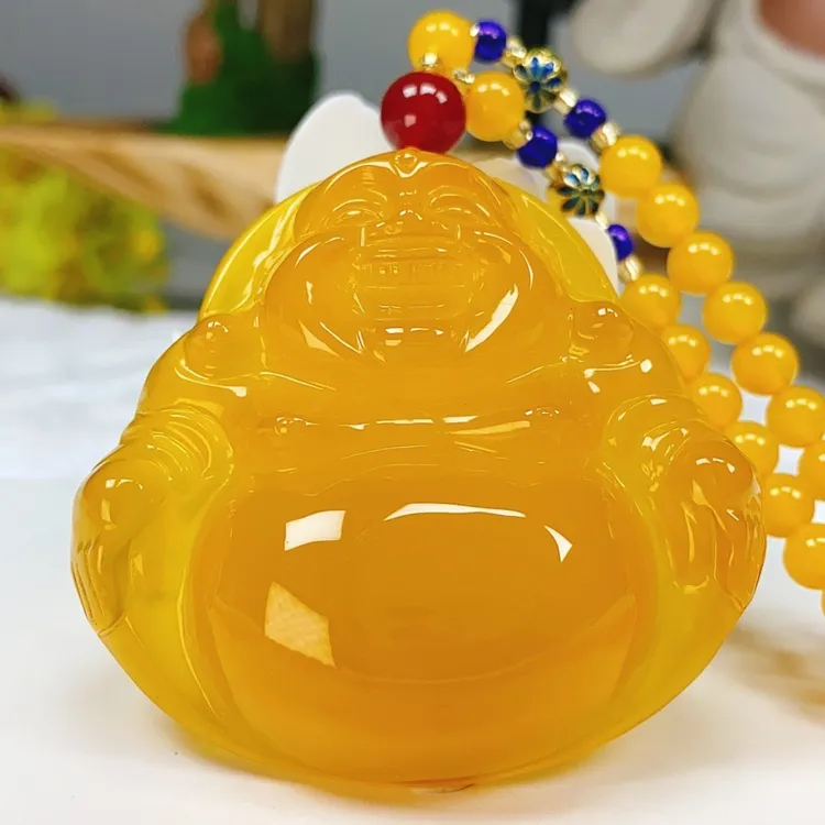 【掌柜推荐】满蜜鸡油黄大佛公 黄龙玉大佛公 3D立体 大肚弥勒佛
