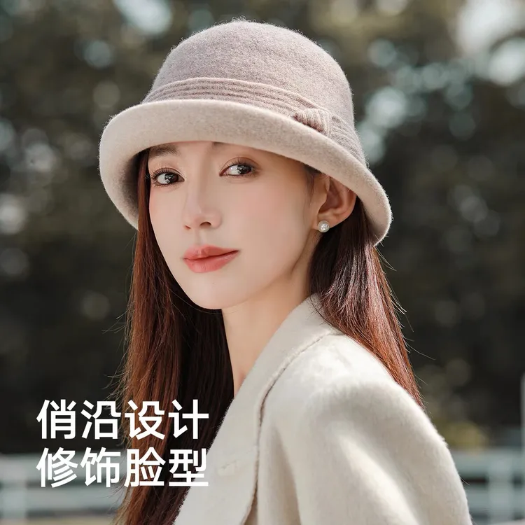 帽子女2025新款秋冬优雅洋气好看羊毛呢保暖渔夫帽卷檐显脸小盆帽