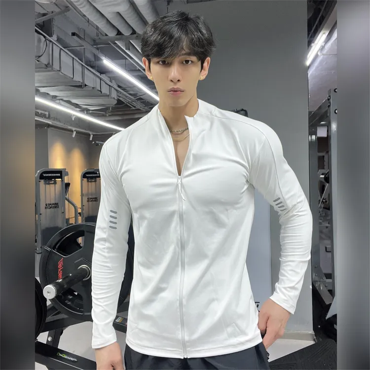 秋季新款男士立领夹克速干长袖外套修身上衣休闲运动衣健身衣男