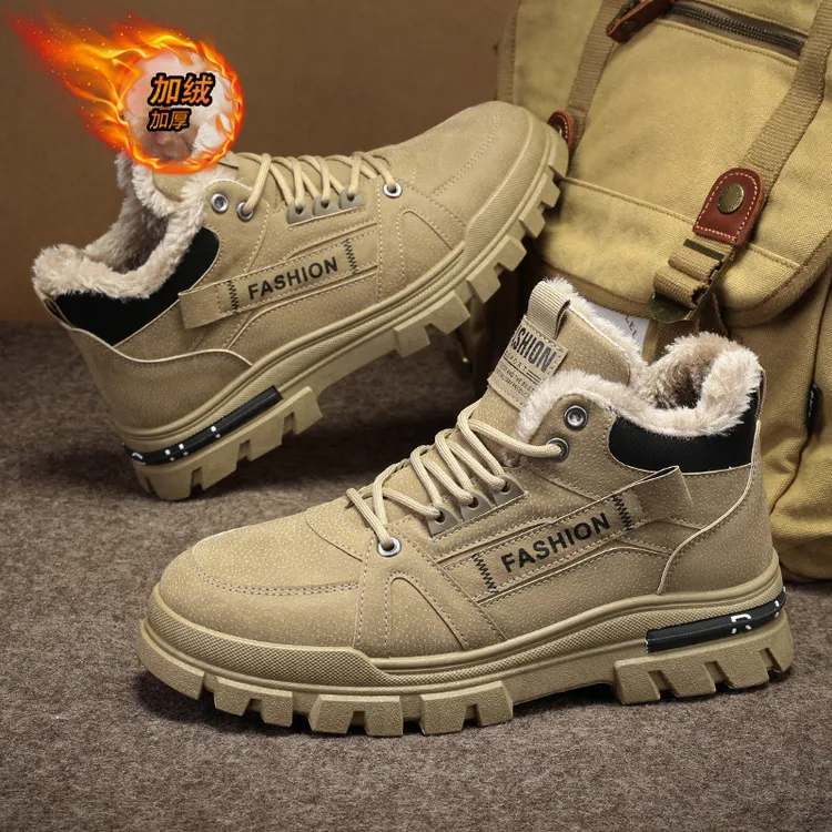 加绒加厚大码45男鞋46新款潮流厚底高帮运动休闲马丁靴工装靴