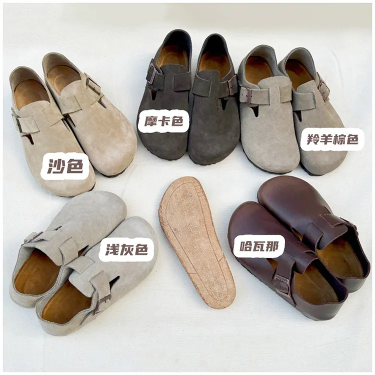【勃肯鞋全包】真牛皮全包头鞋橡木实心中底懒人鞋平底舒适博肯鞋男